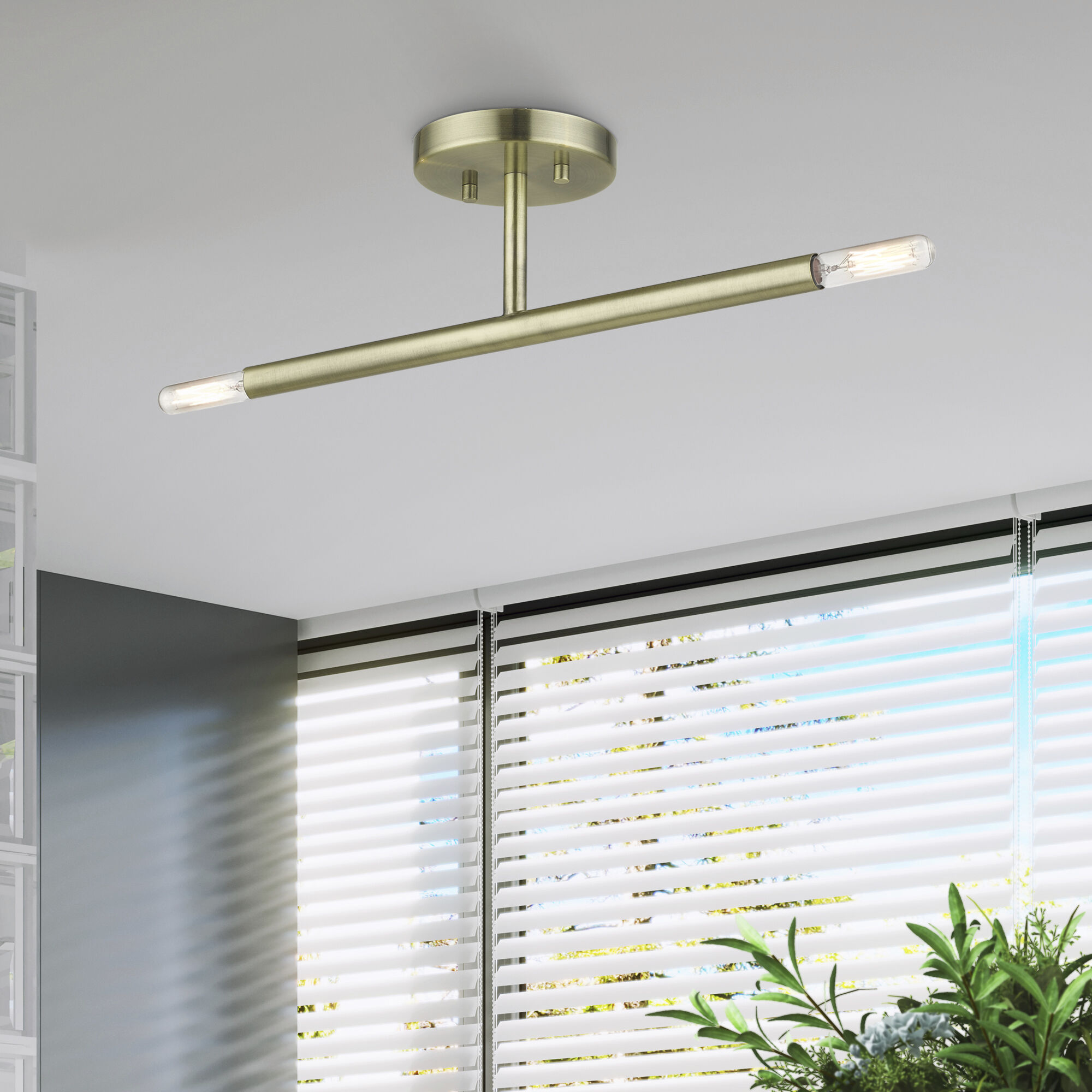 Copenhagen 2 Light 5.13 inch Antique Brass Semi-Flush Ceiling Light